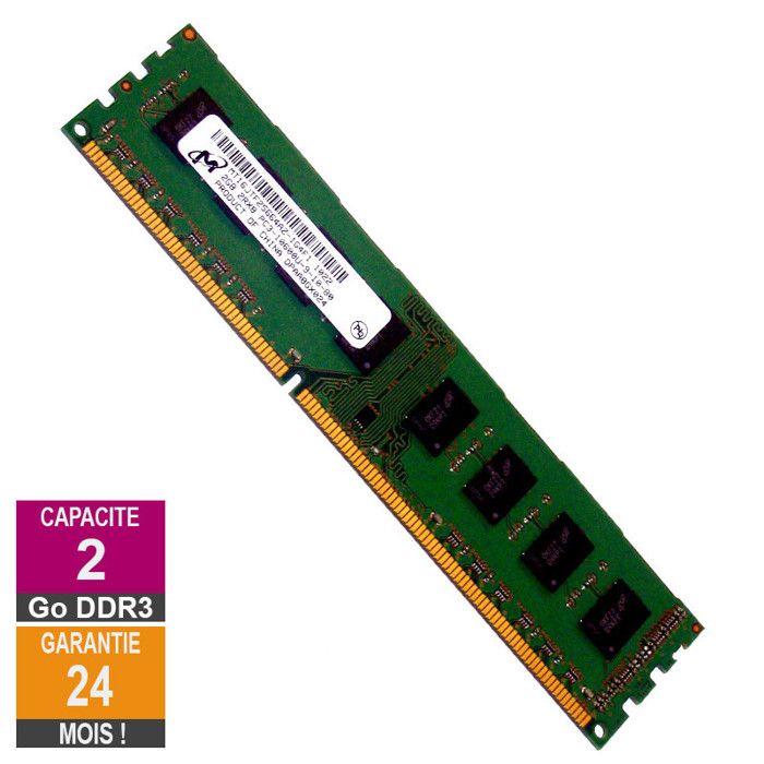 Barrette Mémoire 2Go RAM DDR3 Micron MT16JTF25664AZ 1G4F1 PC3-10600U 1333MHz 2Rx8 - Micron