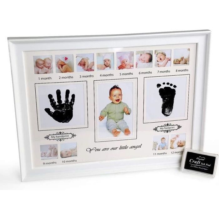 Cadre photo bébé avec empreinte en plâtre, dimension 33 x18cm, couleur  blanc, cadre photo kit empreinte main et pied - Par E41419 - Cdiscount  Beaux-Arts et Loisirs créatifs