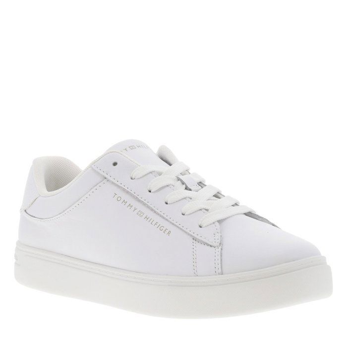 Tommy Hilfiger Tennis en cuir blanches à talon plat et à lacets plats avec détail doré