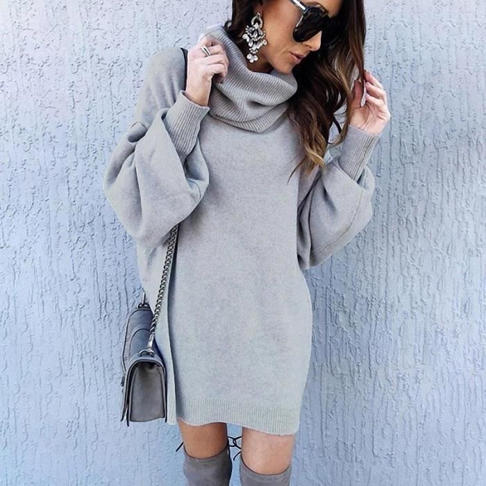 NLAND Robe Pull Femme Hiver Tricotée Col Roulé Élégante - Robe Chaud Casual