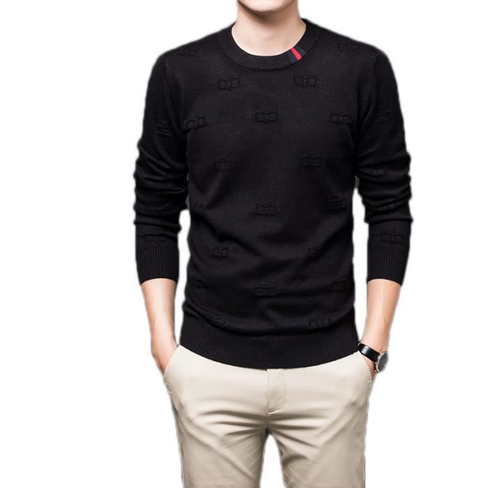 Pull Homme Hiver Col Roud - Tissu Côtelé Chaud, Coupe Regular Fit, Manches Longues, Style Classique