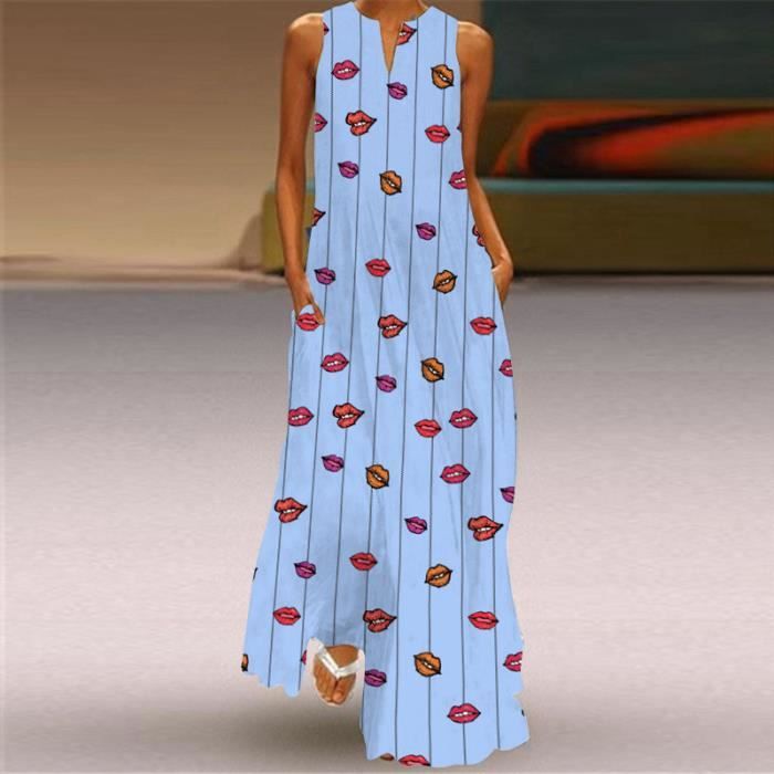 Robe Dos Nu Col V Robe Longue Femme Dos Nu Col V - Style Bohème Imprimé Floral - Sans Manches été Plage Soirée - Taille Haute Robe Sans Manches Polyester