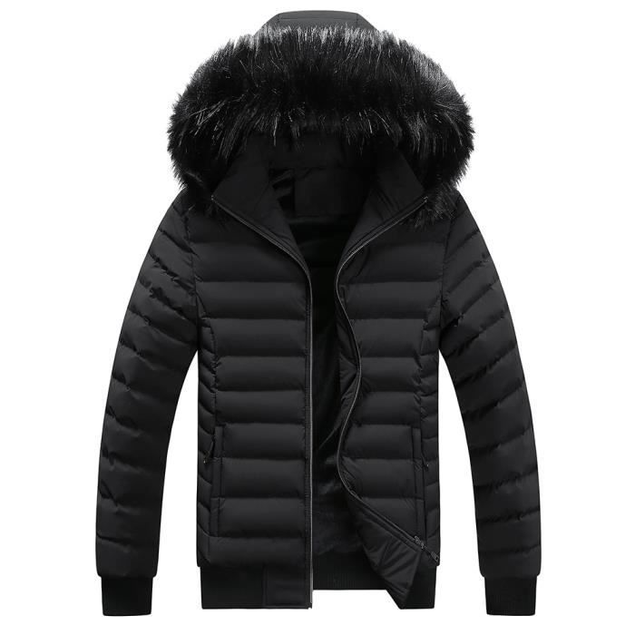 Doudoune Homme Capuche fausse fourrure amovible Manches longues