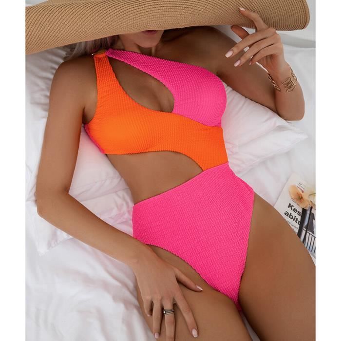 Maillot De Bain Une Pièce Avec Découpe Et Imprimé Femme, Bleu