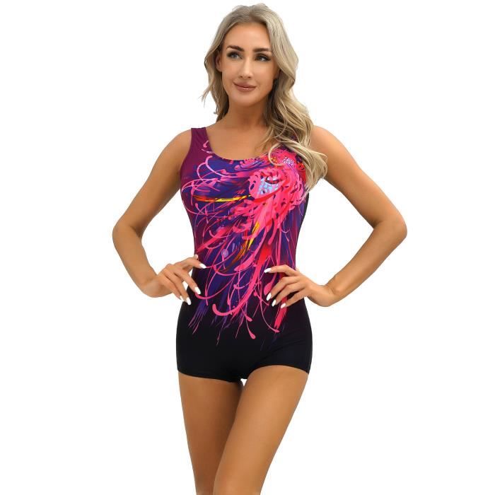 JUREBECIA Maillot De Bain Sans Manches Imprimé Fleuri Pour Femme Maillot De Bain Jaune