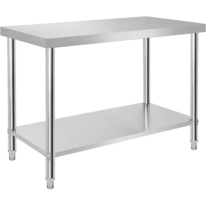 Table De Travail Inox 2 étages – 60x60x85 Cm, Roulettes, Charge 300 Kg, Pour Cuisine Pro - 4