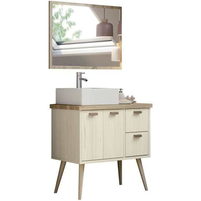 meuble vasque + miroir coloris pin-cambrian - hauteur 93 x longueur 82 x profondeur 46 cm