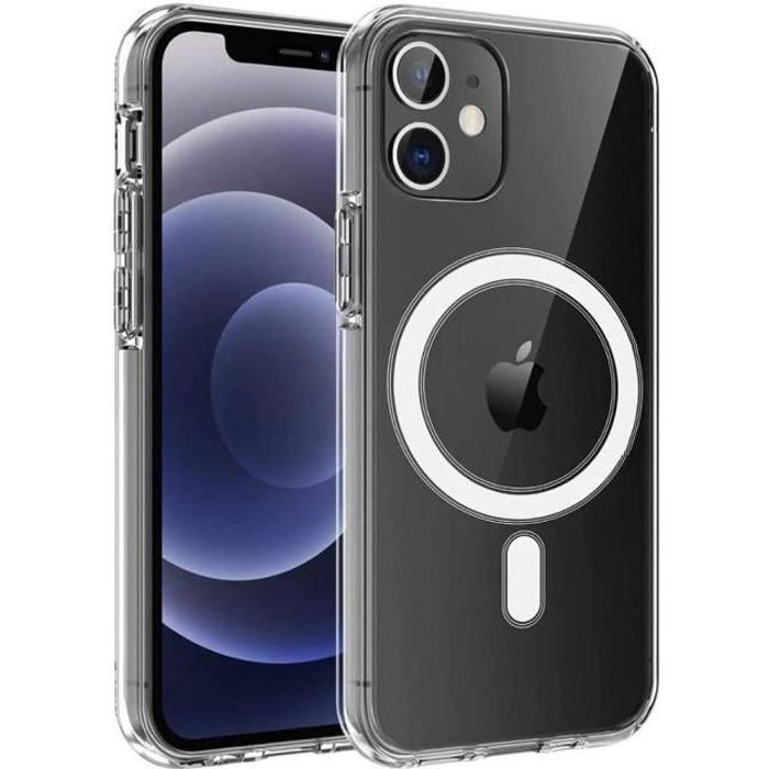 Coque pour iPhone 12 (6,1) - Silicone Transparent avec Cercle magnétique  intégré Phonillico®
