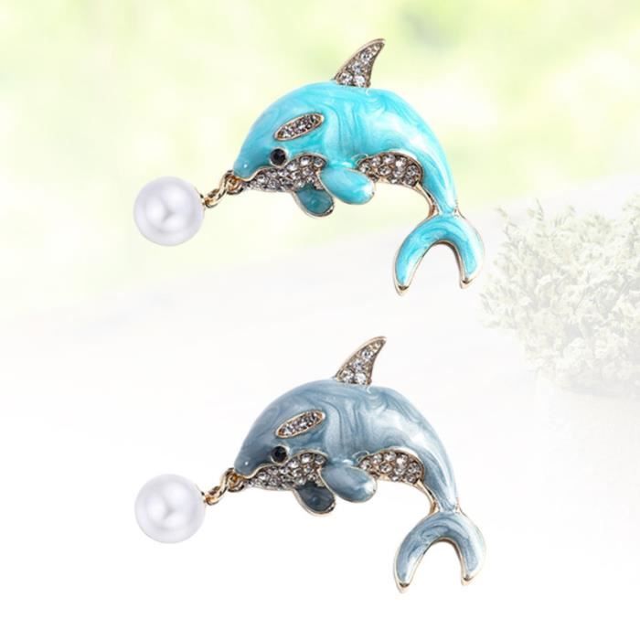 Broche Dauphin En Bois D'ébène Et Nacre - Accessoire Mer/ocean, Occasion