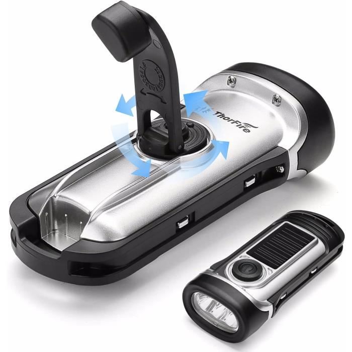 Lampe Torche Dynamo à énergie Solaire Et Manivelle - 3 LED, Sans Pile - Camping