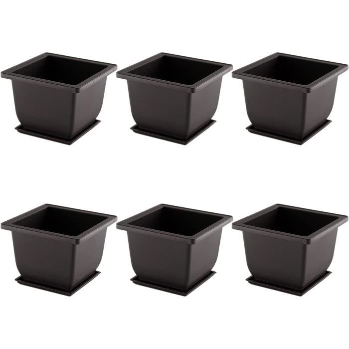6 Pots Bonsaï Plastique Avec Plateau - 16x12x6cm - Pour Plantes Intérieur/Extérieur