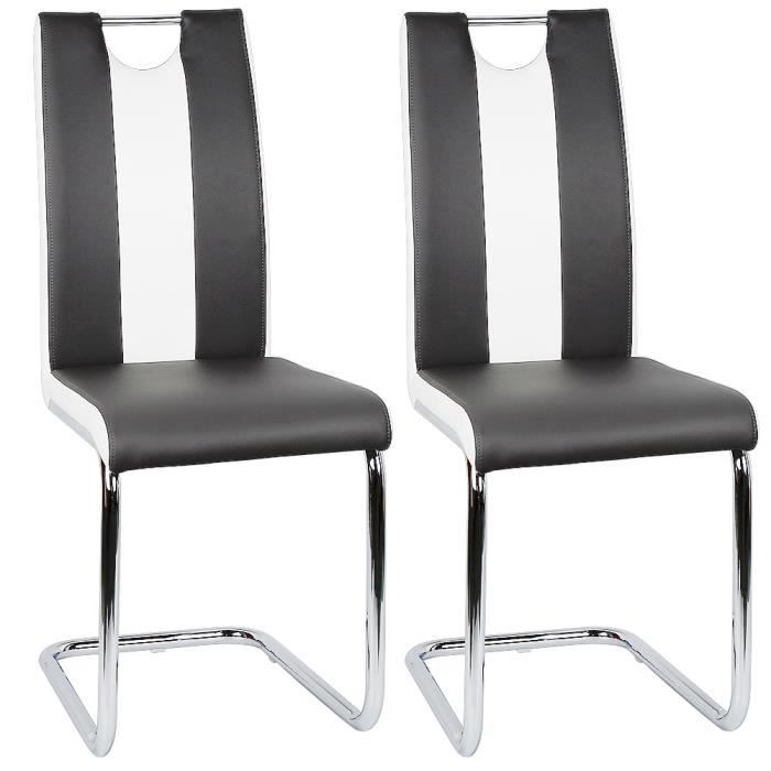 chaises de salle à manger supfine - ensemble de 2 chaises - cuir pu écologique - noir et blanc
