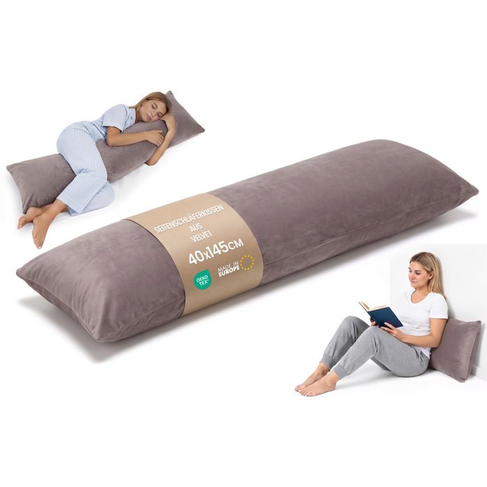 Traversin ergonomique 40x145 cm housse amovible – coussin maternité côté – Body Pillow bouclé doux respirant – Rose