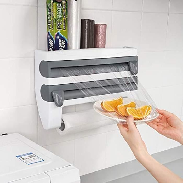 Dérouleur Mural 3 Rouleaux Pour Cuisine - Avec Lames Coupantes, En HIPS, Pour Essuie-tout, Aluminium, Film Alimentaire - 39x24 Cm - 2
