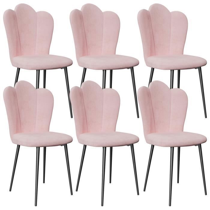 Chaise de salle à manger en velours Rose - VIVOLILV - Pétale Dossier - Pieds réglables - Lot de 6