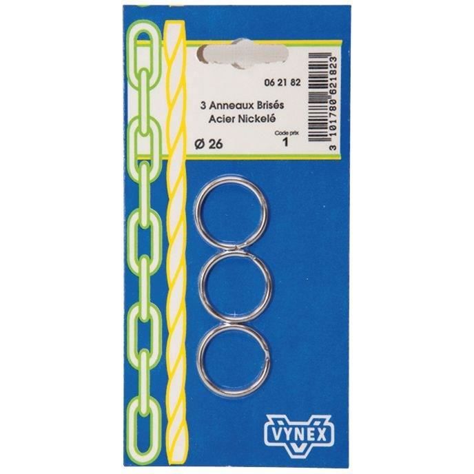 VYNEX Blister de 3 Anneaux brisé nickelé Ø26mm
