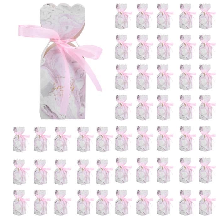 Boîtes-cadeaux Pliantes Pour Faveurs - Lot De 50, Blanc, Ruban Inclus - Pour Mariage, Baptême, Anniversaire, Graduation