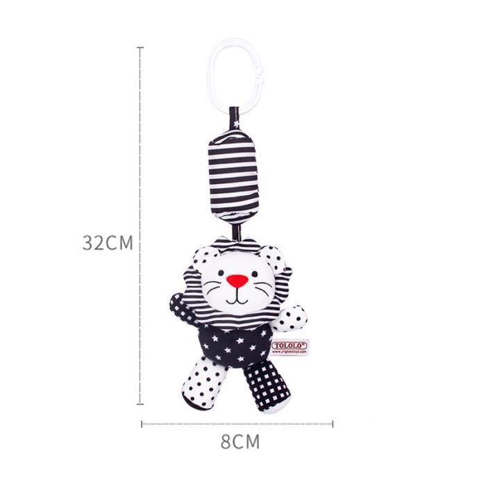 4 Jouets Suspendus Peluche Bébé Noir Et Blanc - Hochet Sensoriel Avec Carillons Pour Poussette