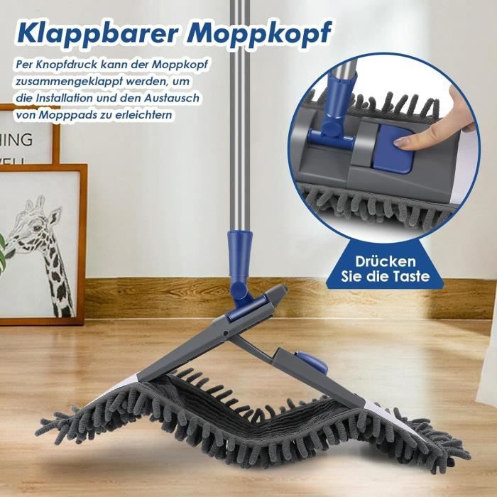 Balai Humide Robuste DALIPER - Manche Réglable Jusqu'à 147,3 Cm - Tête En Coton Lavable - Pour Sols Carrelés, Bois, Garage, Atelier - 9