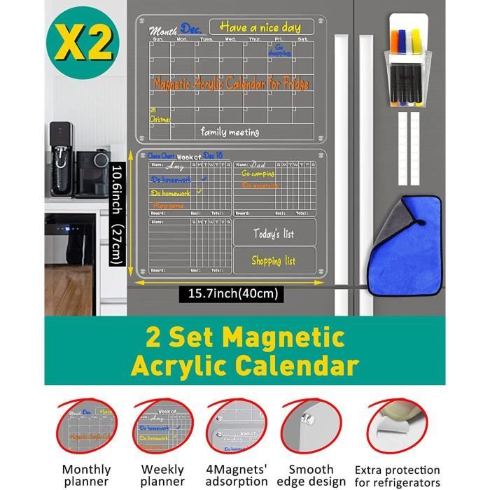 2 Pack Transparent Planning Semaine Magnetique, Acrylique Tableau Aimanté  pour Frigo, Planning Mensuel Magnétique Effaçable - A3 - Cdiscount  Beaux-Arts et Loisirs créatifs