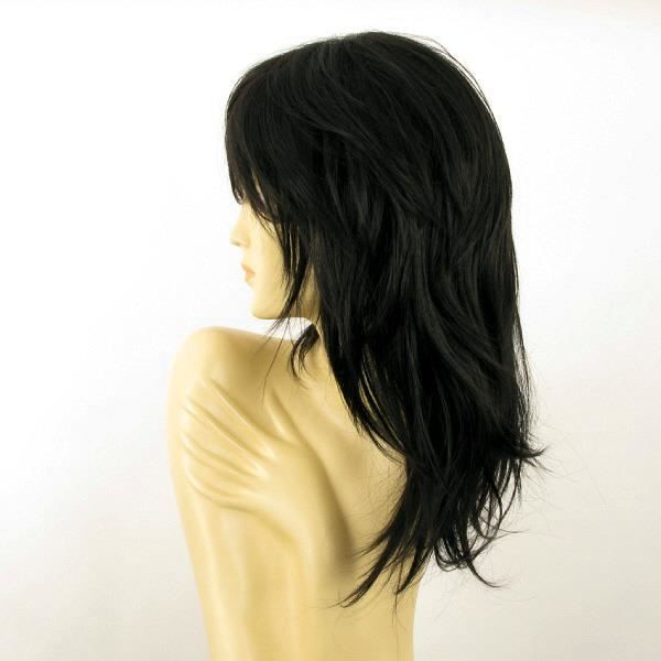 Perruque Synthétique Mi-longue Brun Foncé NINON 2 - Raie Libre - Bonnet Moyen