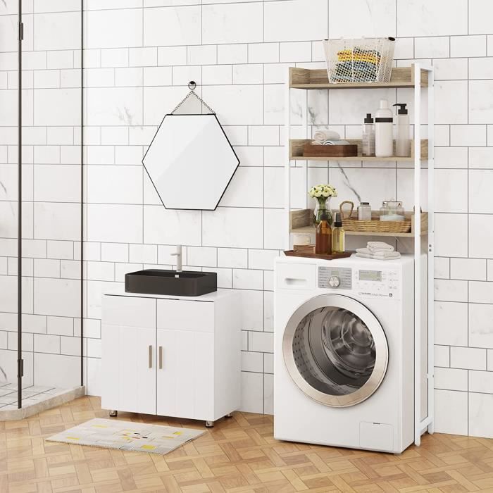 EUGAD Meuble WC, Étagère de Rangement Toilette, avec 3 Étagères, en