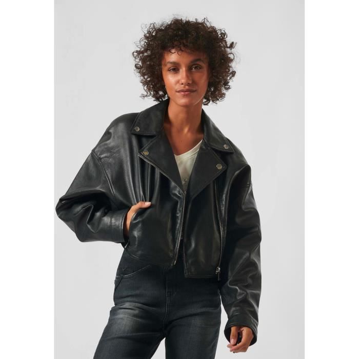 Veste en cuir KAPORAL SLIVE Femme Noir 2 poches zippees Poignets zippes Noir Cdiscount Pret a Porter
