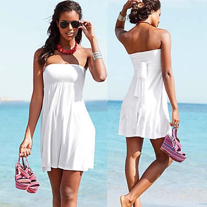 Robe Robe de plage a l entrejambe avec doublure superieure pour femmes couvre jambes a bandes rembourrage Type BLEU CIEL Blanc Cdiscount Pret a Porter