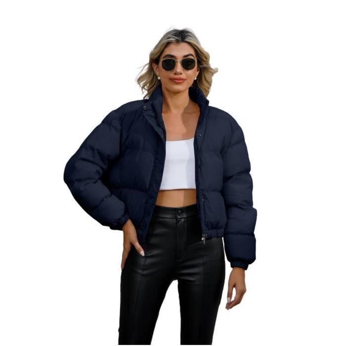 Doudoune femme marque de luxe couleur unie courte manches longues col roule doudoune Bleu Cdiscount Pret a Porter