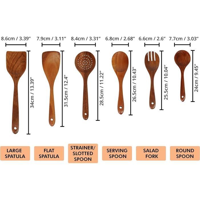 Spatule Bois Biluer 6 PCS Ustensiles De Cuisine Bois - Cuillères Et Spatules En Bambou, Set Complet Pour Cuisine Anti-Rayures