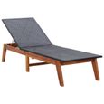 Chaise longue bain de soleil extérieur Fauteuil Relax transat lit et coussin Résine tressée et bois d'acacia massif-2
