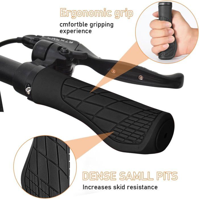 Poignées De Guidon VTT Ergonomiques En Caoutchouc Antidérapant 22,2 Mm - Compatible VTT, Vélo Ville, Électrique, Route
