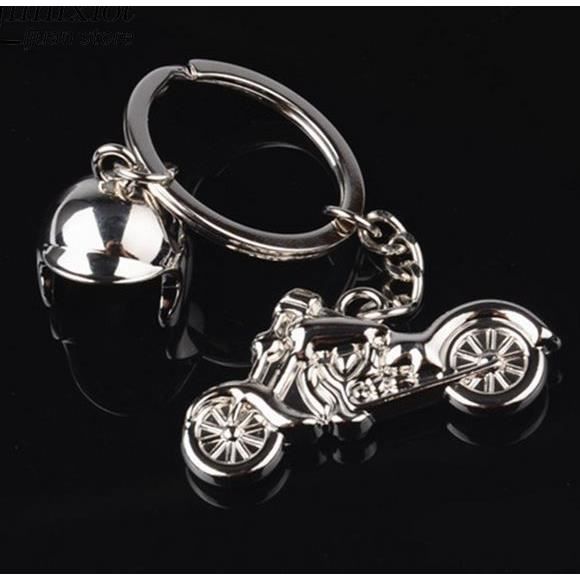 Porte-clés casque de moto biker argenté
