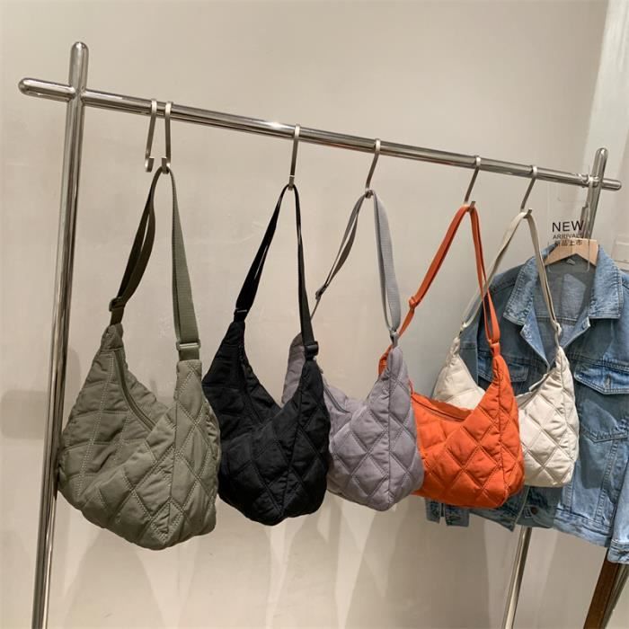 Orange Sac Main Matelass en Nylon pour Femme Fourre Tout de