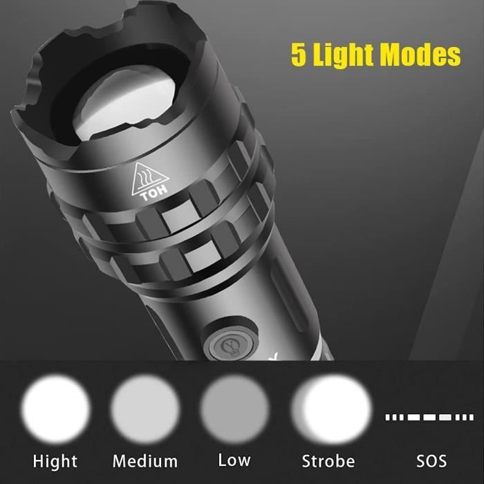 Lampe torche USB 5W led noir noir - L'Incroyable