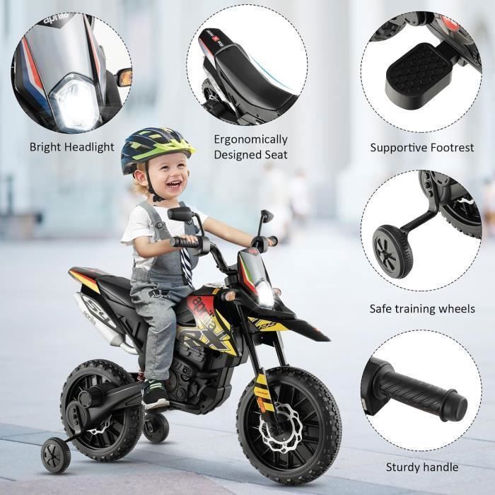 DREAMADE Moto Électrique Enfant 12V – Aprilia Avec Roues Stabilisatrices, Suspension, USB Et Musique