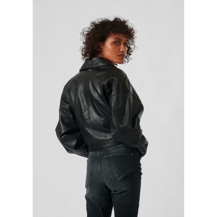 Veste en cuir KAPORAL SLIVE Femme Noir 2 poches zippees Poignets zippes Noir Cdiscount Pret a Porter