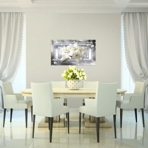 Grand Tableau Abstrait Orchidées & Diamants Brun - 120x40 Cm - Toile Premium Décoration Murale Moderne Nature