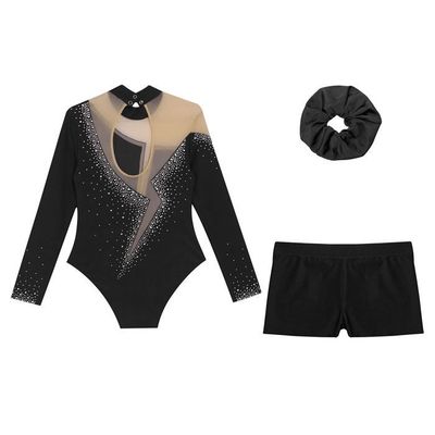 Robe De Patinage Artistique Femme Avec Strass - Justaucorps Manches Longues Pour Danse Sur Glace, Gymnastique, Spectacles