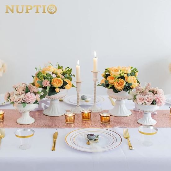NUPTIO Support Vase Fleur Or – Lot 3 Hauteurs 60cm + 80cm + 100cm, Sellette Métal Mariage, Centre De Table Élégant
