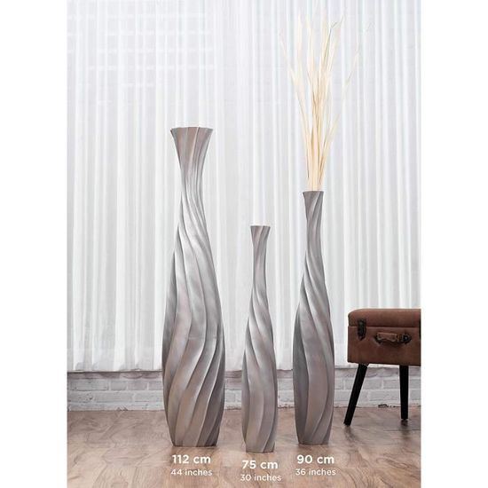 Leewadee Grand Vase A Poser Au Sol pour Branches D/écoratives Design Vase Haut 75 cm Bois de Mangue Noir
