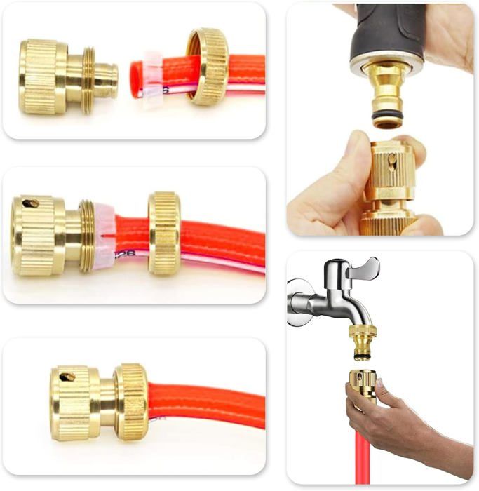 Raccord Rapide Laiton Pour Tuyau Arrosage 3/4 - 2 Pièces, Filetage Mâle Et Femelle, Sans Outil - 8
