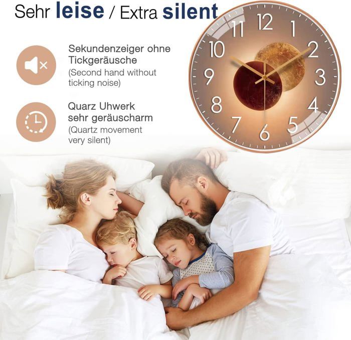 Horloge Murale Lumineuse 30 Cm Silencieuse Quartz - Veilleuse Nuit Facile à Lire