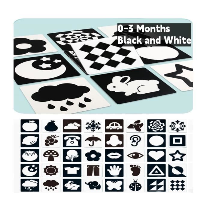 Carte noire et blanche 21x21 cm pour bébé d'âge préscolaire, carte