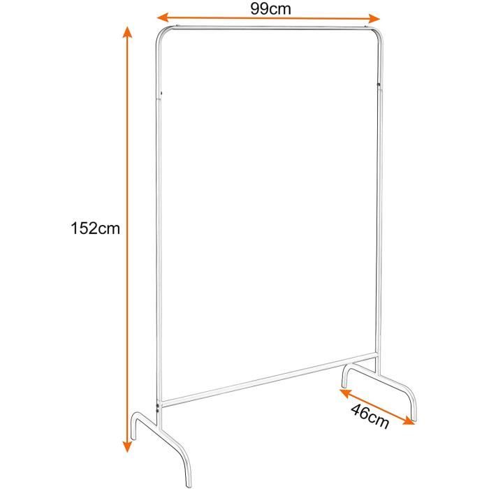 Portant à Vêtements Sur Roulettes Extensible 98-135 Cm - Hauteur Réglable 100-180 Cm - Charge 70 Kg