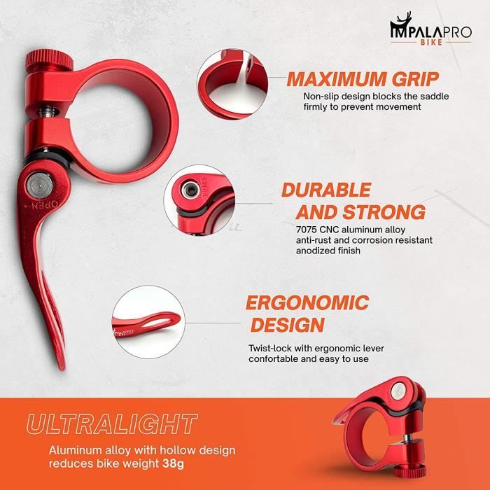 Collier De Selle Vélo – Alliage Aluminium – 31,8 Mm / 34,9 Mm – Choix Couleurs