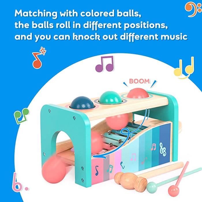 Jouet Marteau en Bois KIDWILL 7 en 1, Jeu Montessori pour Enfants 2-4