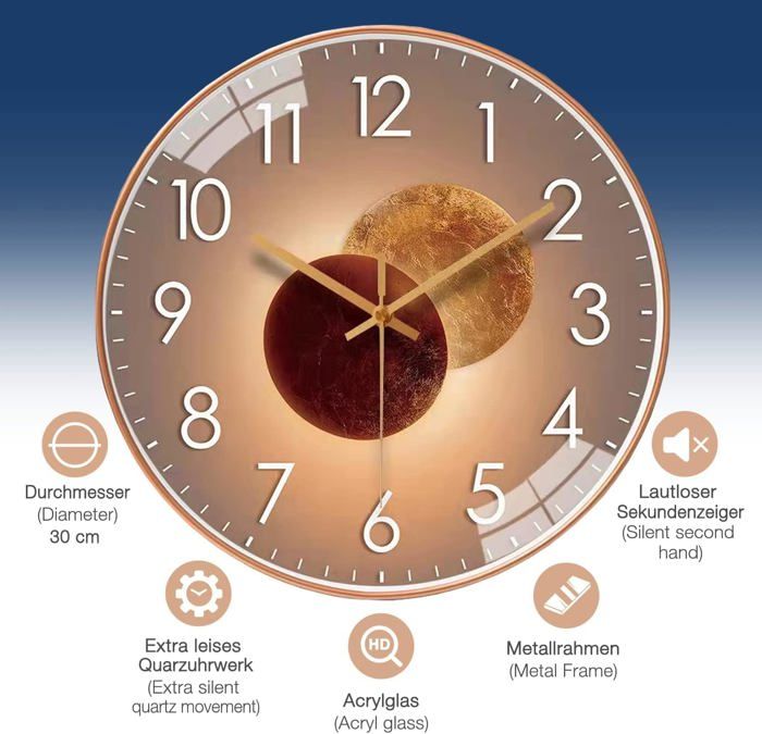 Horloge murale ronde silencieuse sans tic-tac à piles pour cuisine, chambre à coucher, bureau, salon, décoration murale, blanc, 30 x 30 cm Horloge murale ronde silencieuse sans tic-tac à piles pour cuisine, chambre à coucher, bureau, salon, décoration murale, blanc, 30 x 30 cm