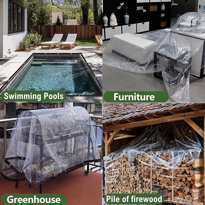 Bâche Transparente Imperméable PVC 0.39mm Ultra Résistante – 2.5x6m Avec Œillets Inox, Protection Jardin, Serre, Meubles Extérieur & Isolation Plantes