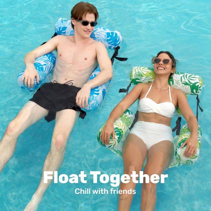 S SERENABLE Bouée de Piscine Lounge Adultes Radeau Flottant Chaise d'Eau Fauteuil Inclinable de Piscine Chaise Longue